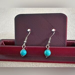 Turquoise Bead Drop Earrings - Unbranded